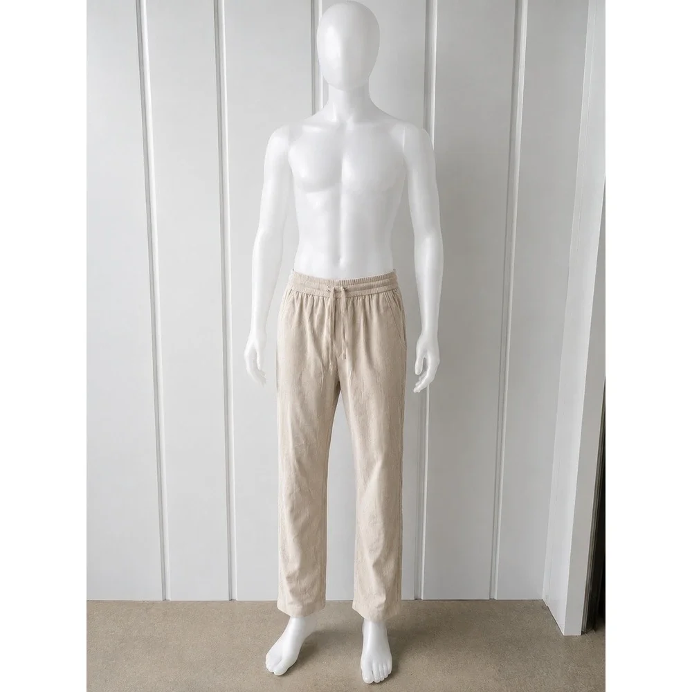 Coolgym Mens Baggy Ribbed Sweatpants Beige Medium New Drawstring Joggers Pockets